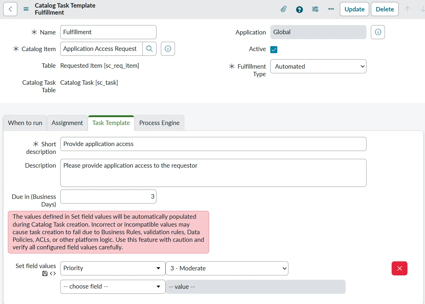 Fulfilment Task Templates